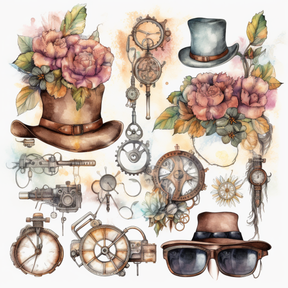 Steampunk Clipart Bundle Watercolor