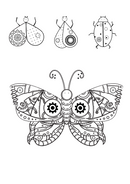 Steampunk Coloring Page - Butterfly and bugs - Printable